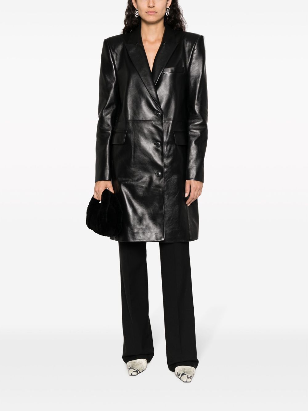 The Mannei Greenock single-breasted leather coat - Zwart