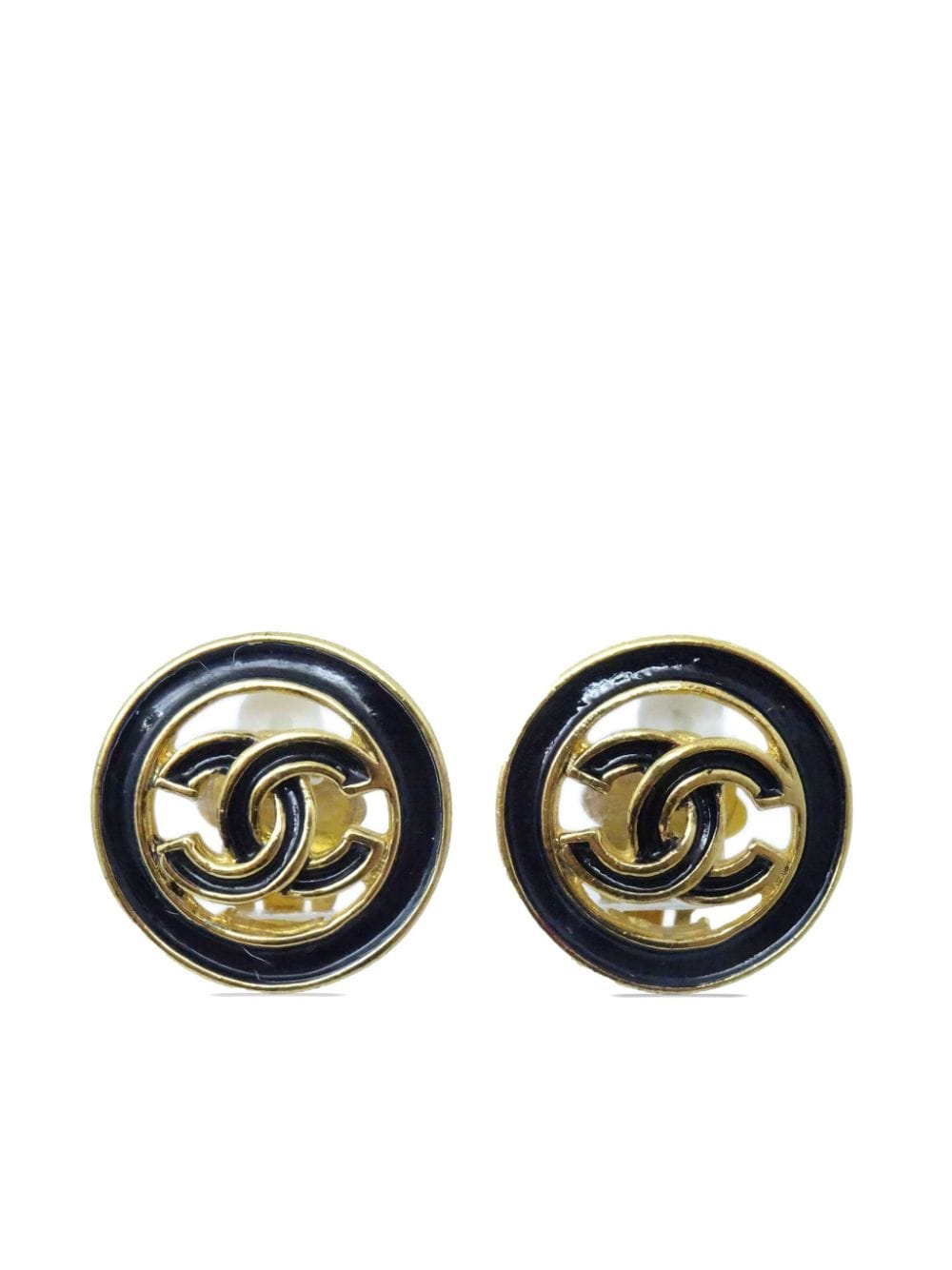 Pre-owned 1993 Cc Button Clip-on Earrings In Gold