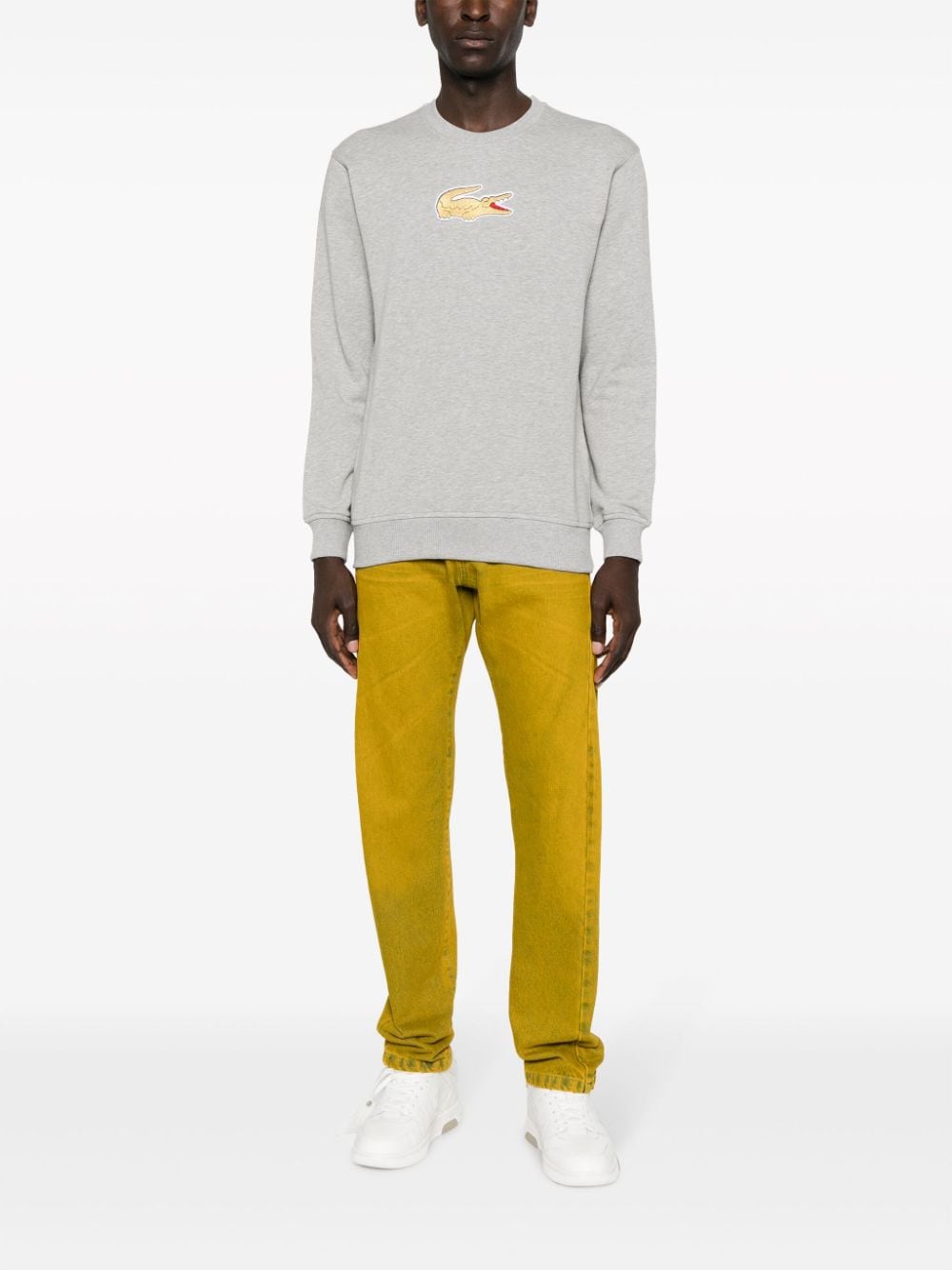 Shop Comme Des Garçons Shirt X Lacoste Logo Patch Cotton Jumper In Grey