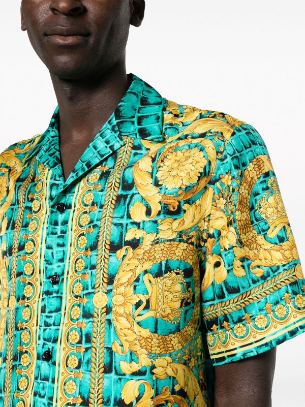 Men's Barocco Print Silk Shirt by Versace
