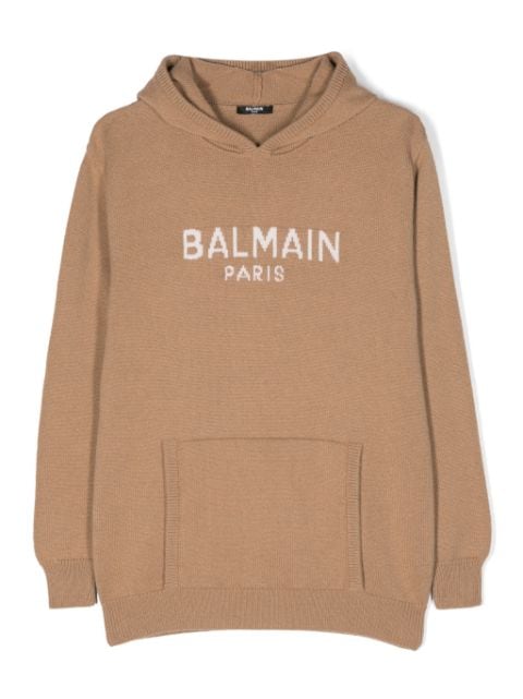 logo intarsia-knit wool-cashmere blend hoodie 