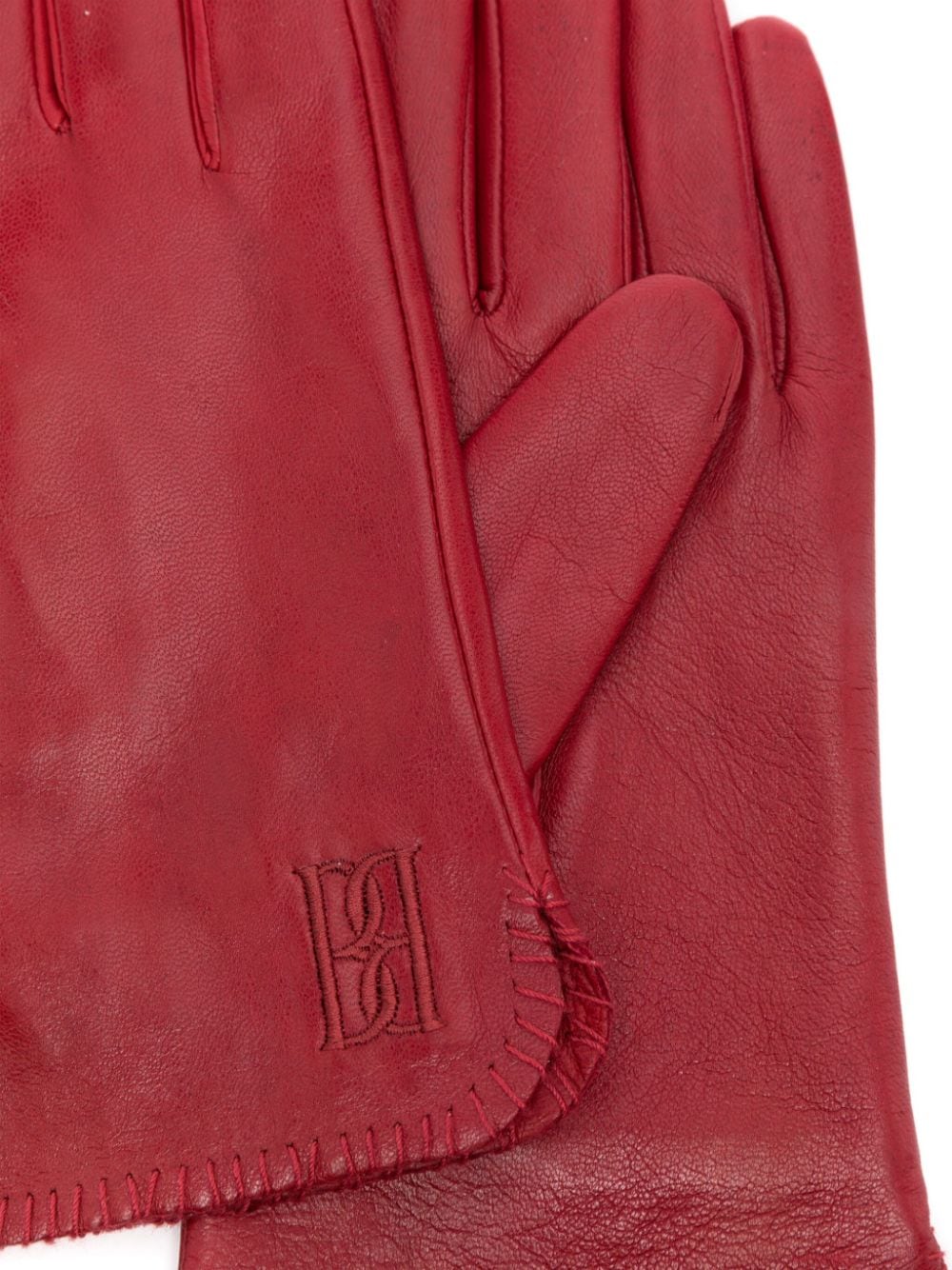 By Malene Birger Ginny logo-embroidered leather gloves - Rood