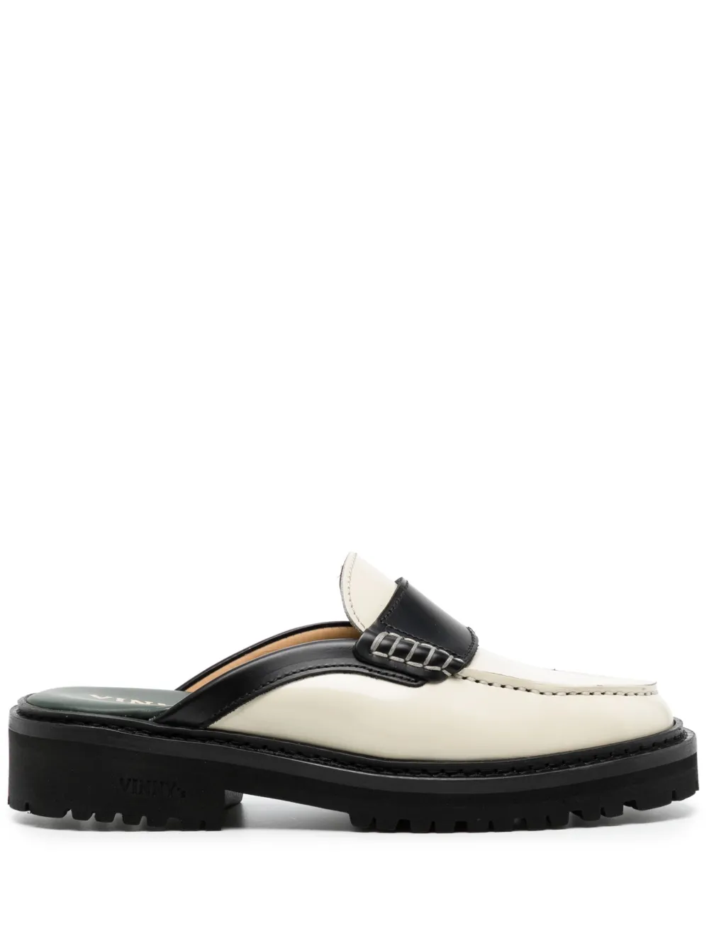 panelled leather mules