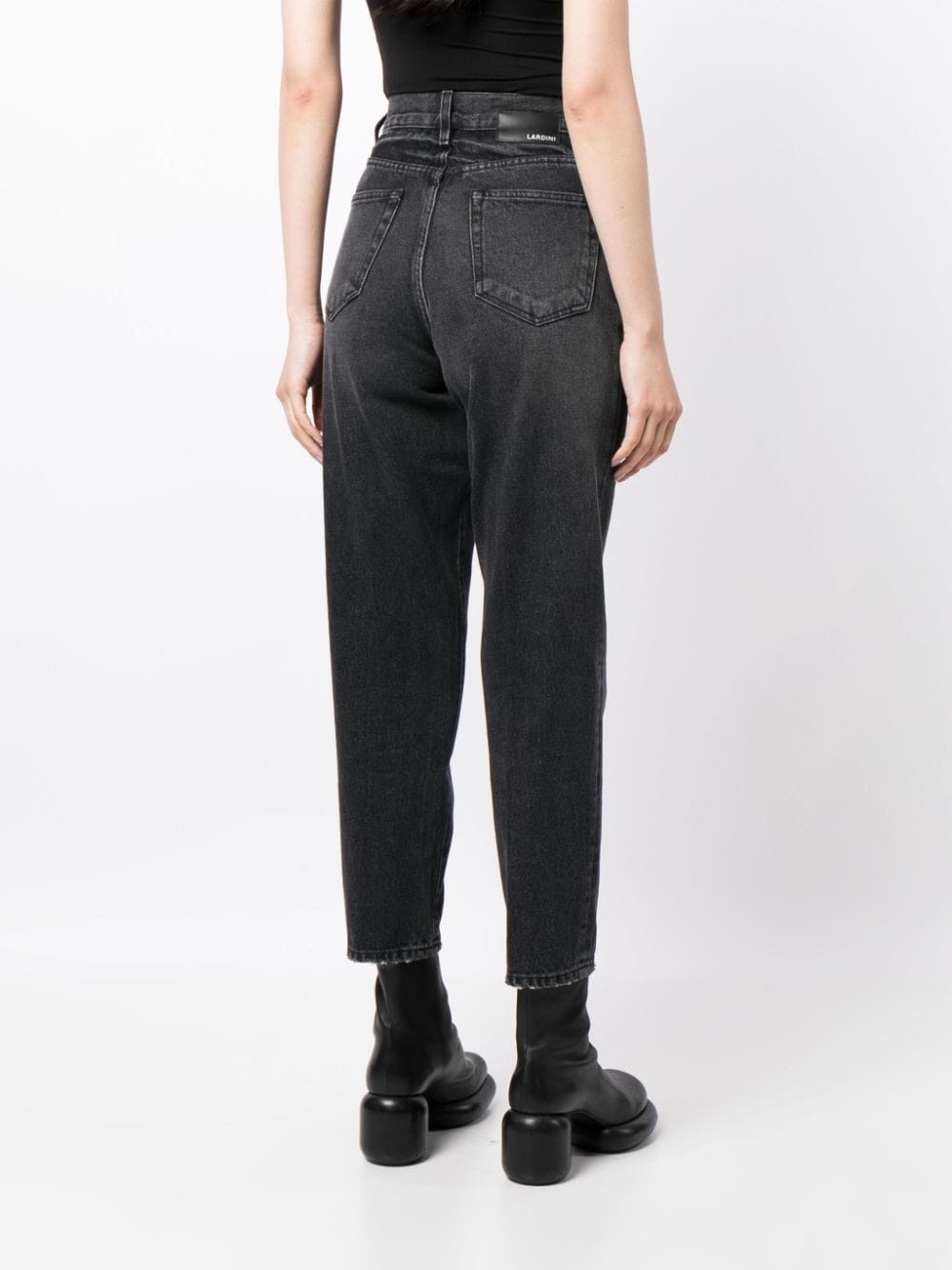 Shop Lardini Washed-denim Cropped Jeans In Black