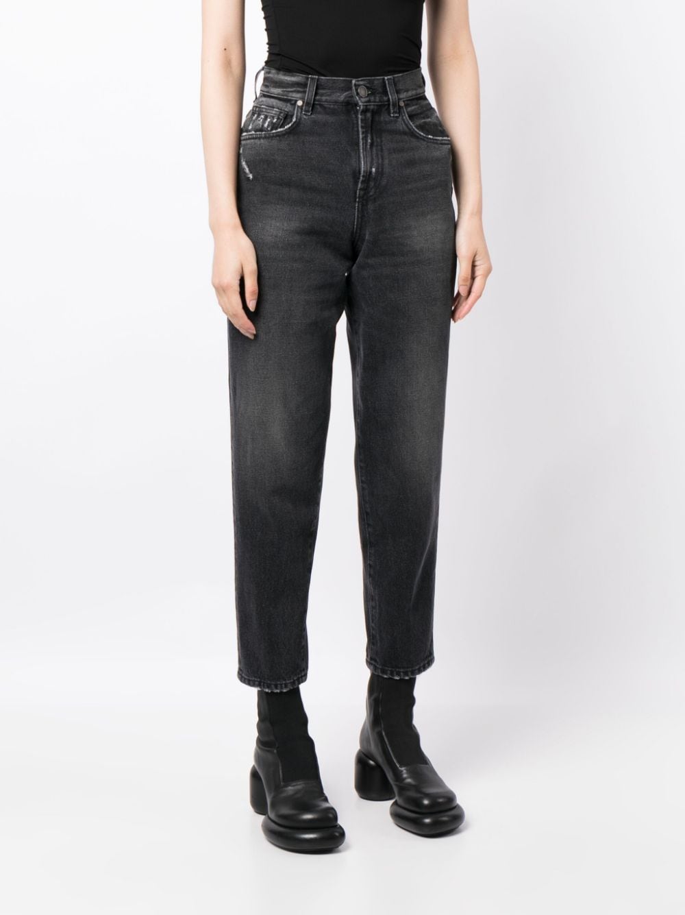 Shop Lardini Washed-denim Cropped Jeans In Black