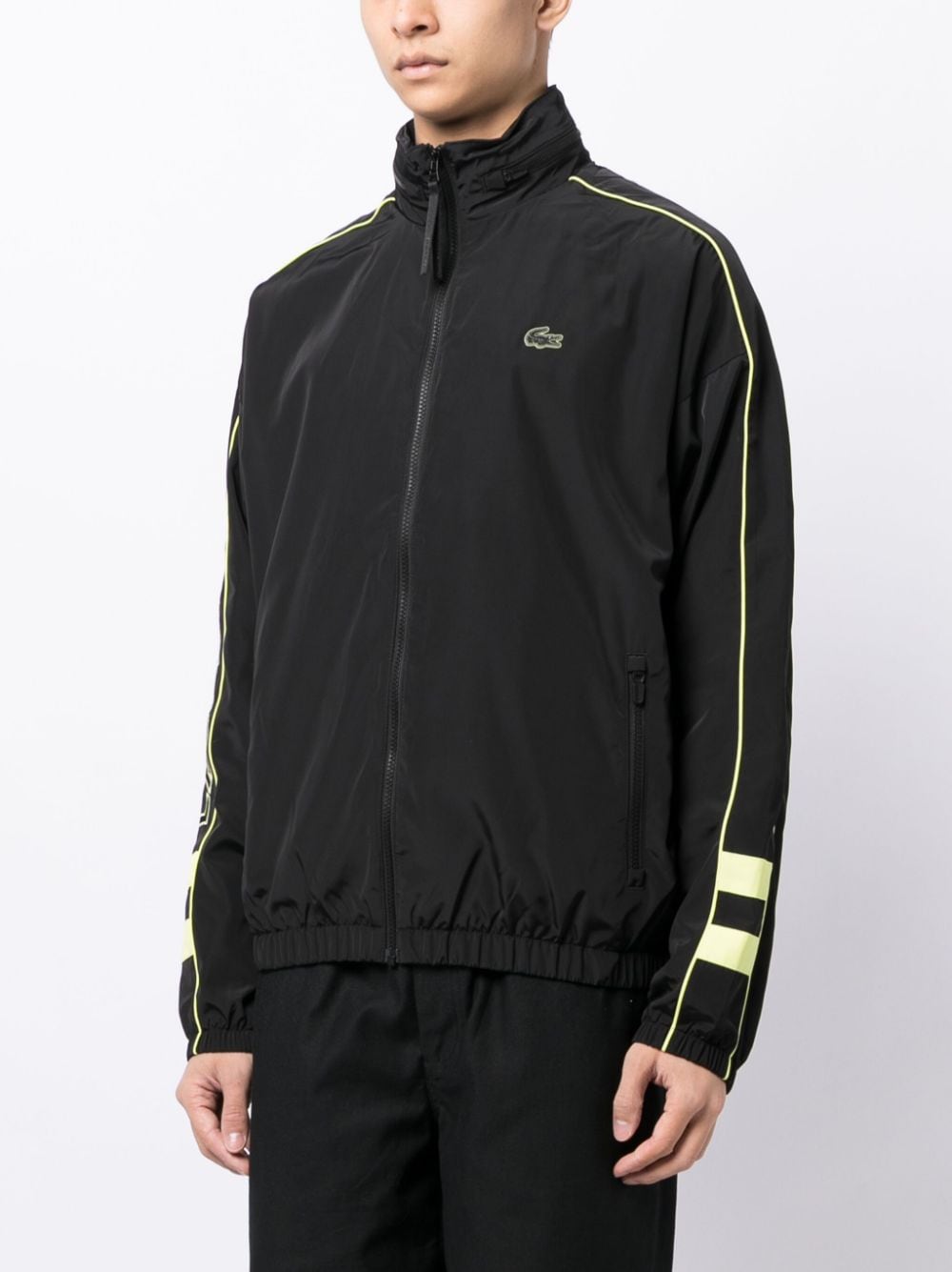 Shop Lacoste Concealed-hood Logo-patch Jacket In Black