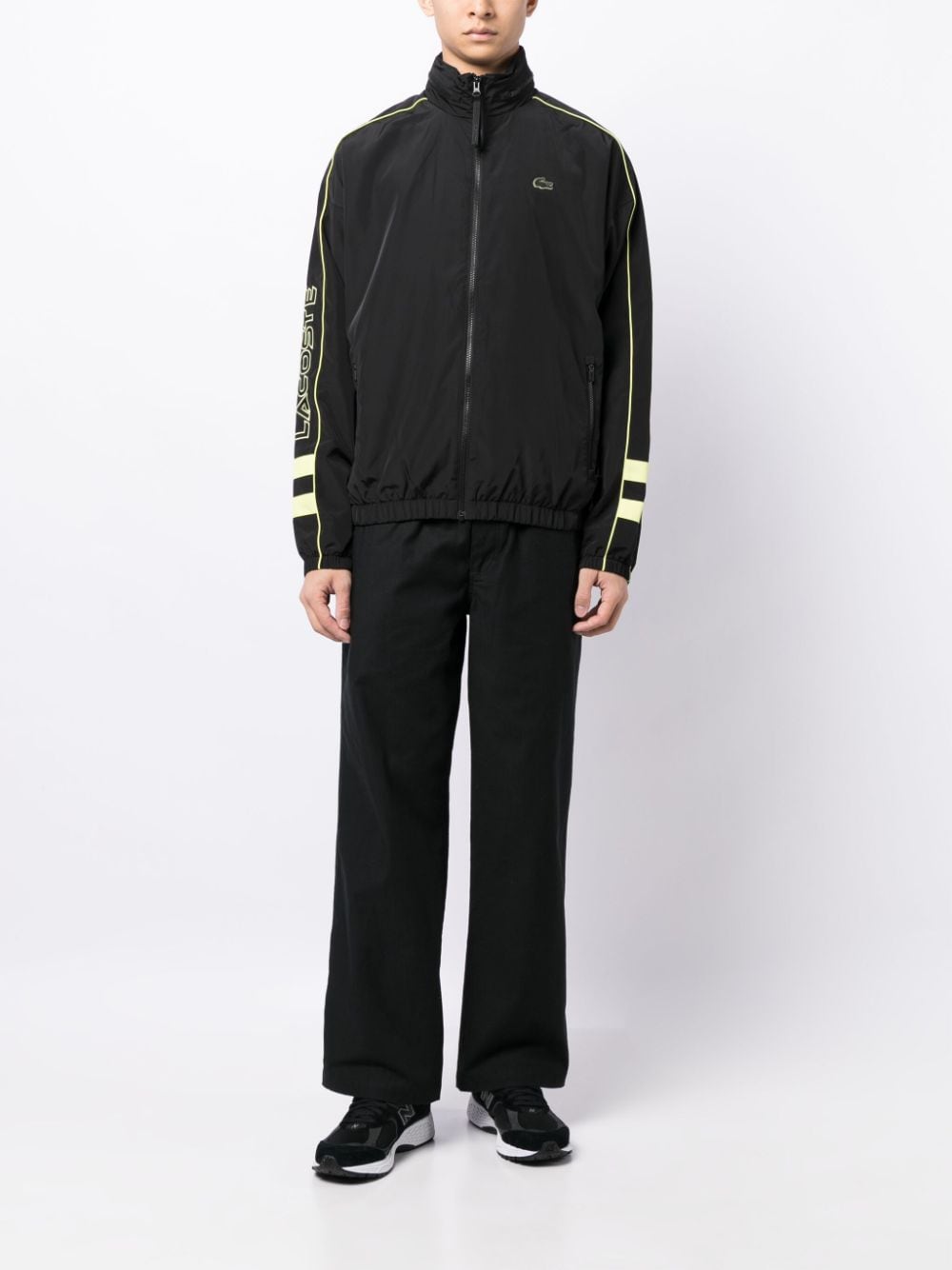 Shop Lacoste Concealed-hood Logo-patch Jacket In Black