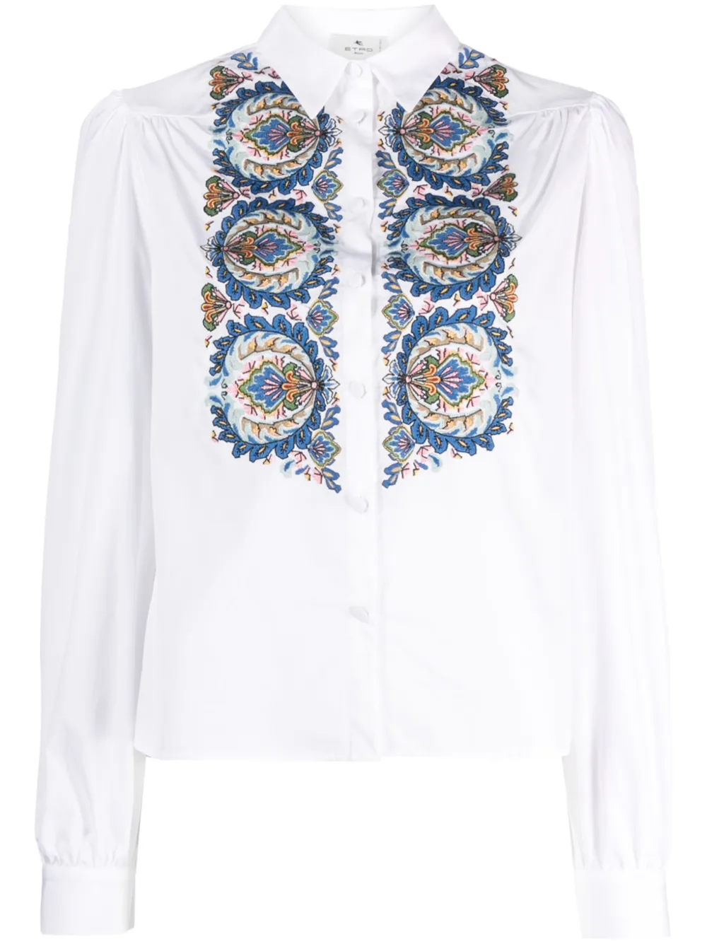 Etro Cotton Button-front Shirt With Embroidered Paisley Detail In White