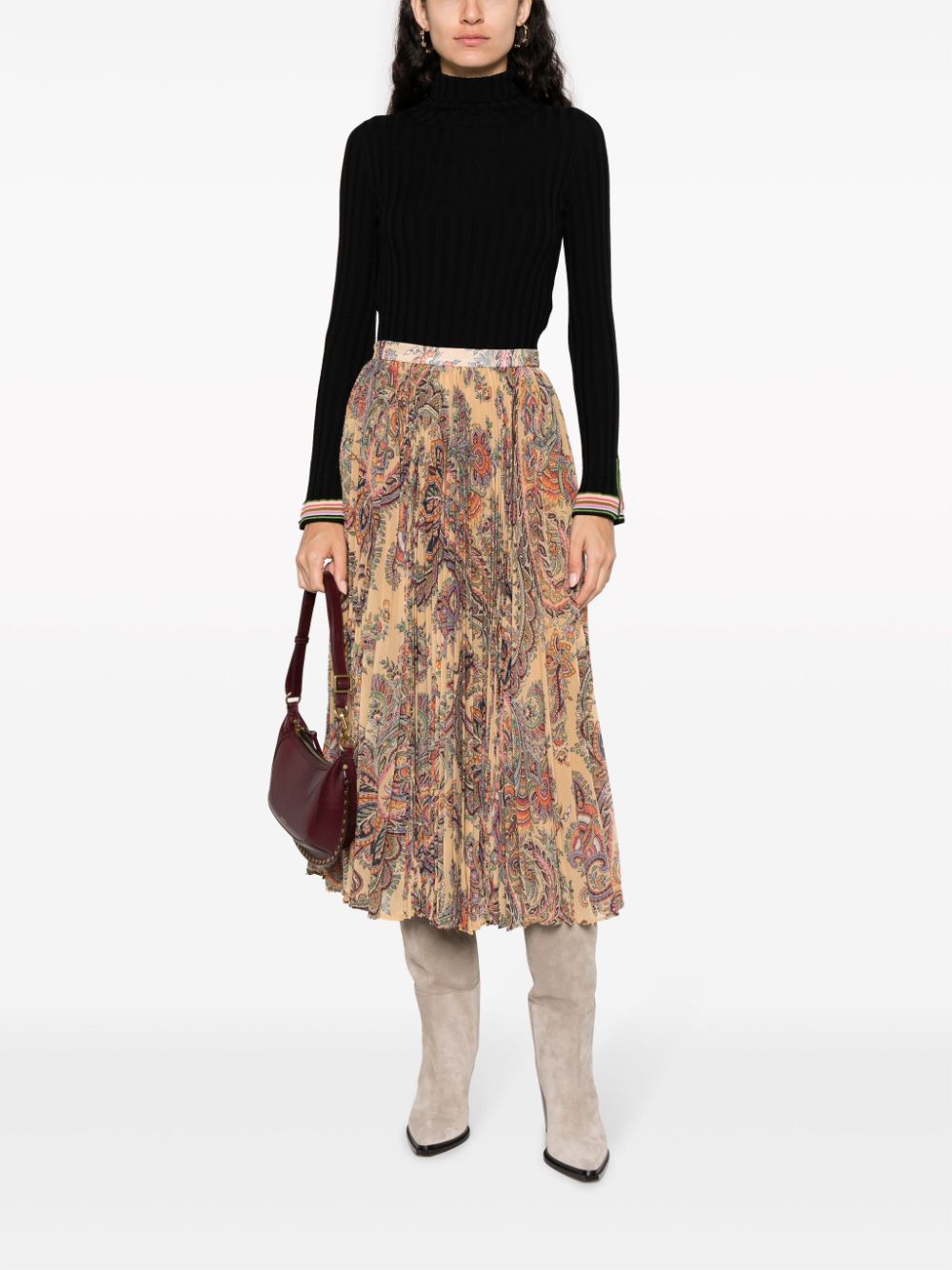 ETRO paisley-print pleated silk midi skirt - Beige