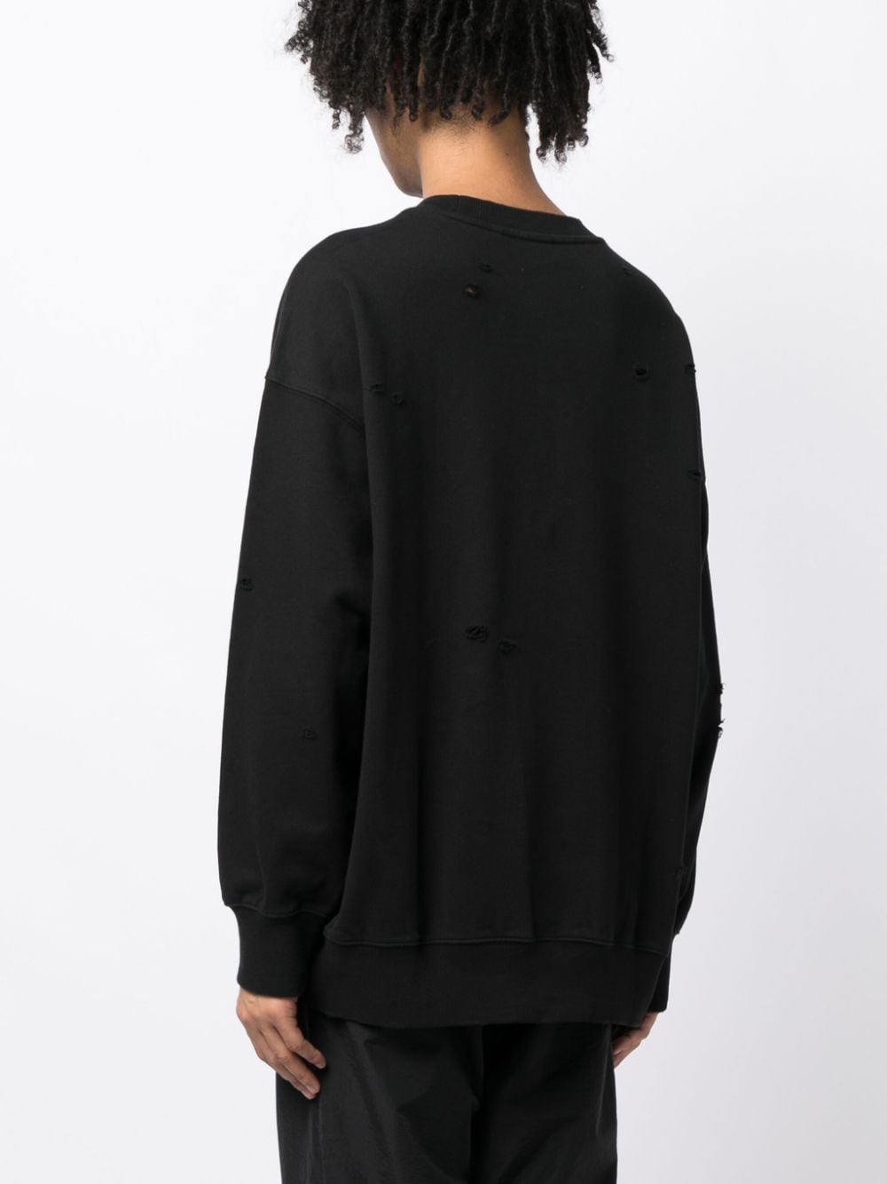 Shop Five Cm Rhinestone-embellished Distressed Cotton Sweatshirt In Black