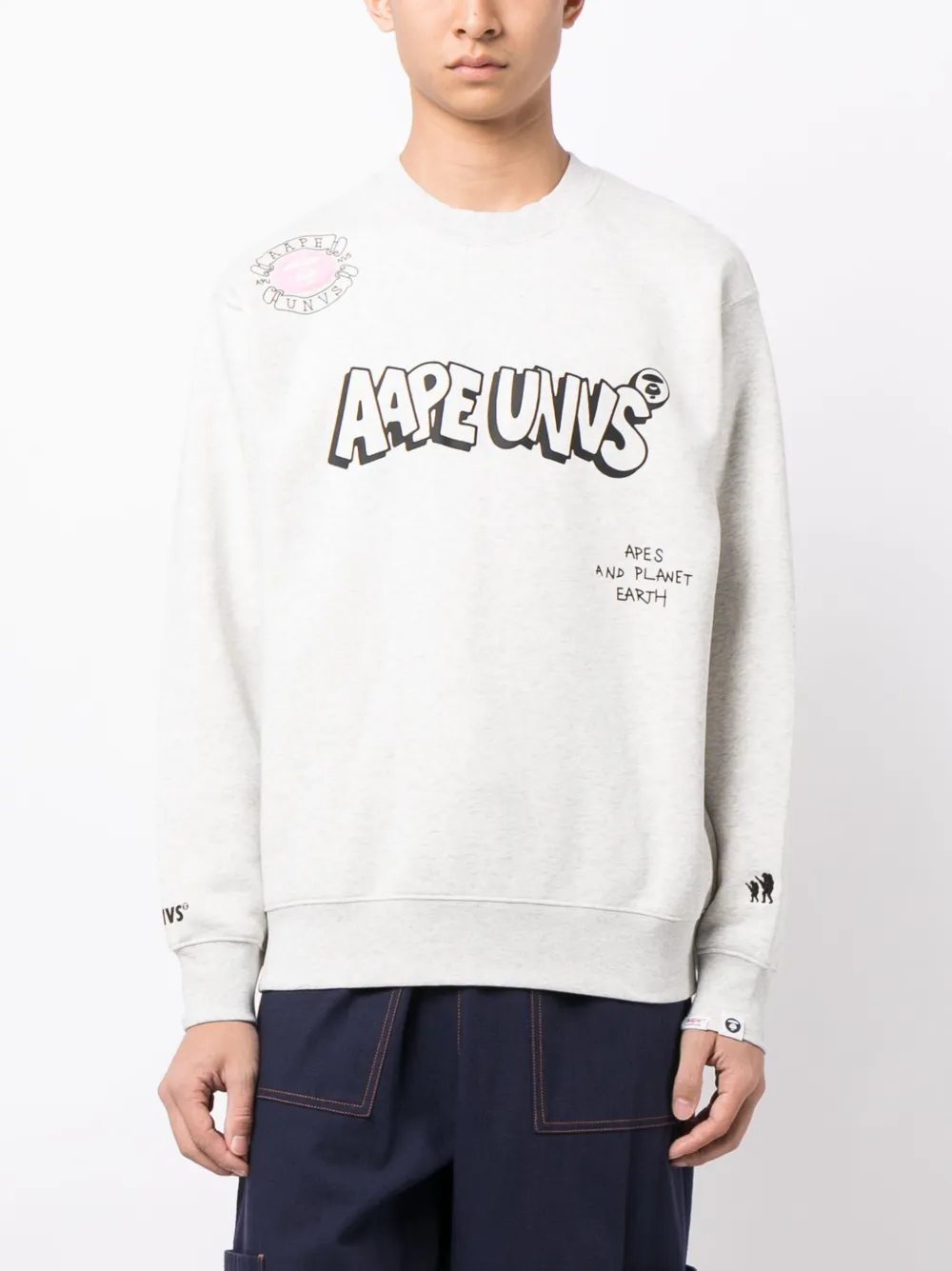 Aape By A Bathing Ape Logo-print Crew-neck Sweatshirt In Gray