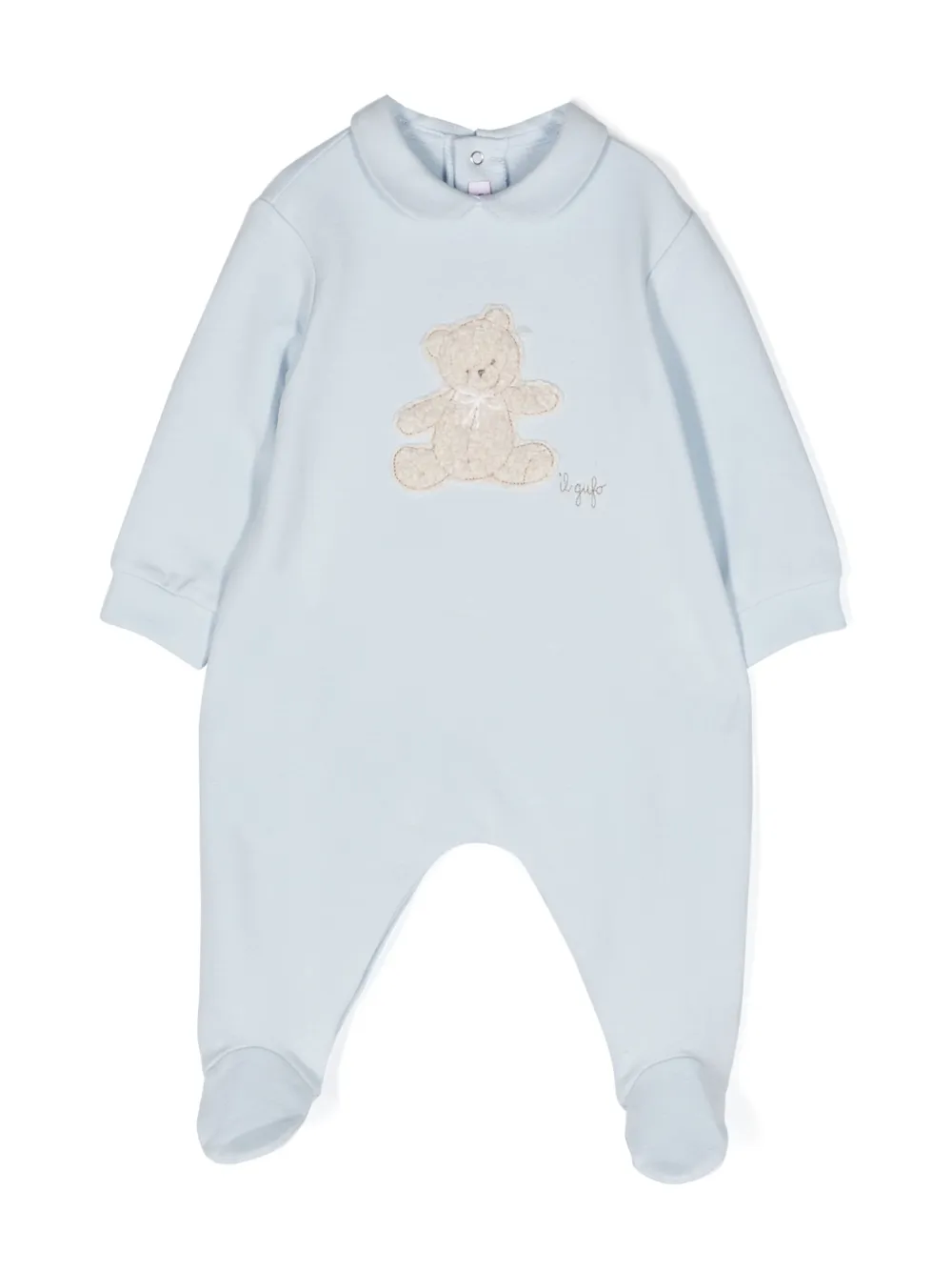Il Gufo Babies' Bear-embroidered Stretch-cotton Pajamas In Blue