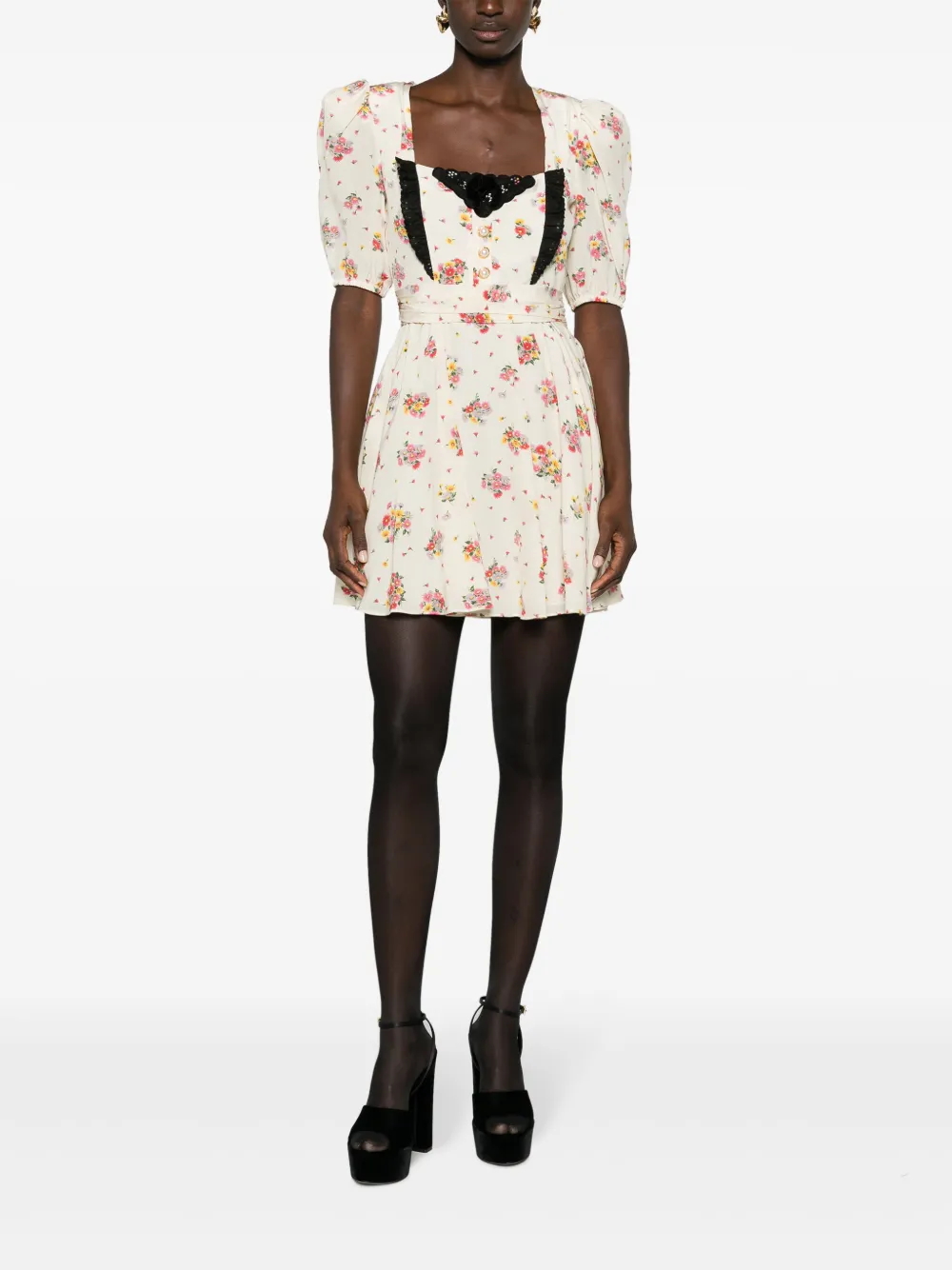 Alessandra Rich floral-print lace-trimmed minidress - Beige