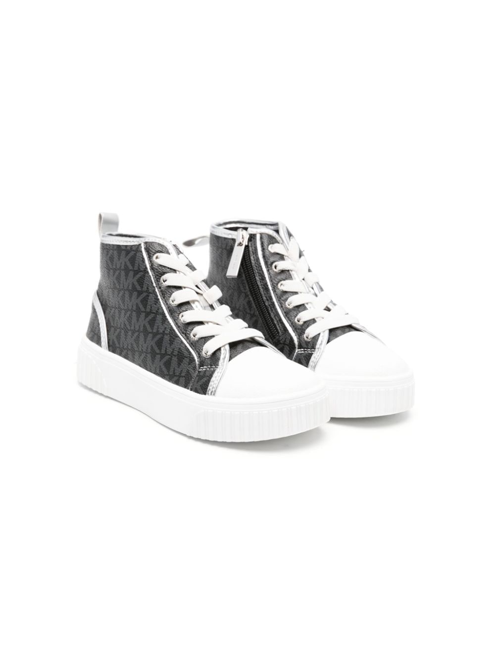 Michael Kors Kids' Lace-up Monogram-pattern Sneakers In Black