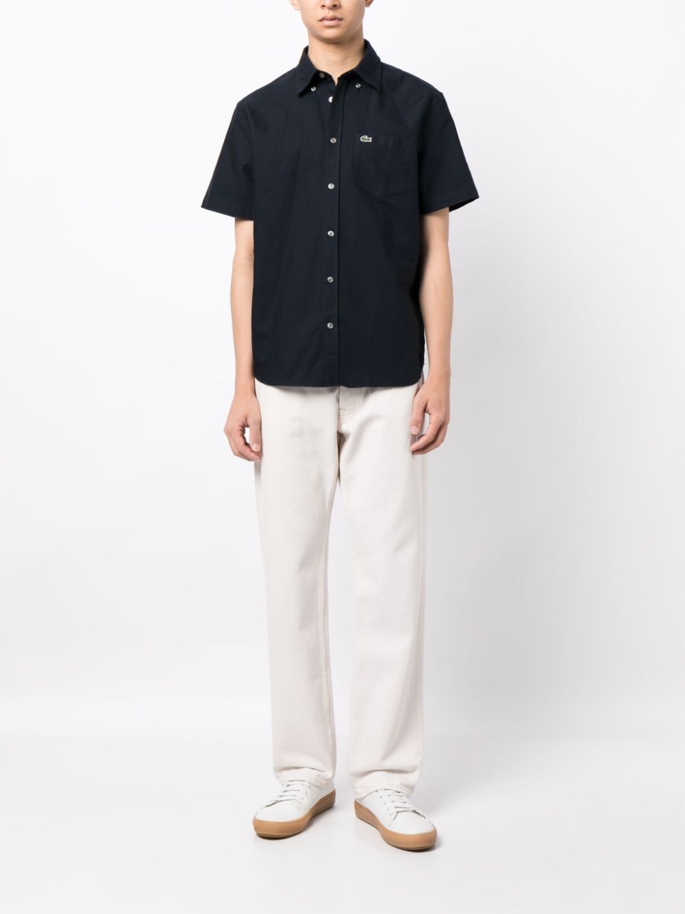 Shop Lacoste Logo-embroidered Cotton Shirt In Blue