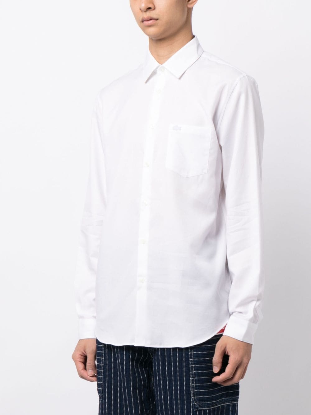 Shop Lacoste Logo-embroidered Long-sleeve Cotton Shirt In White