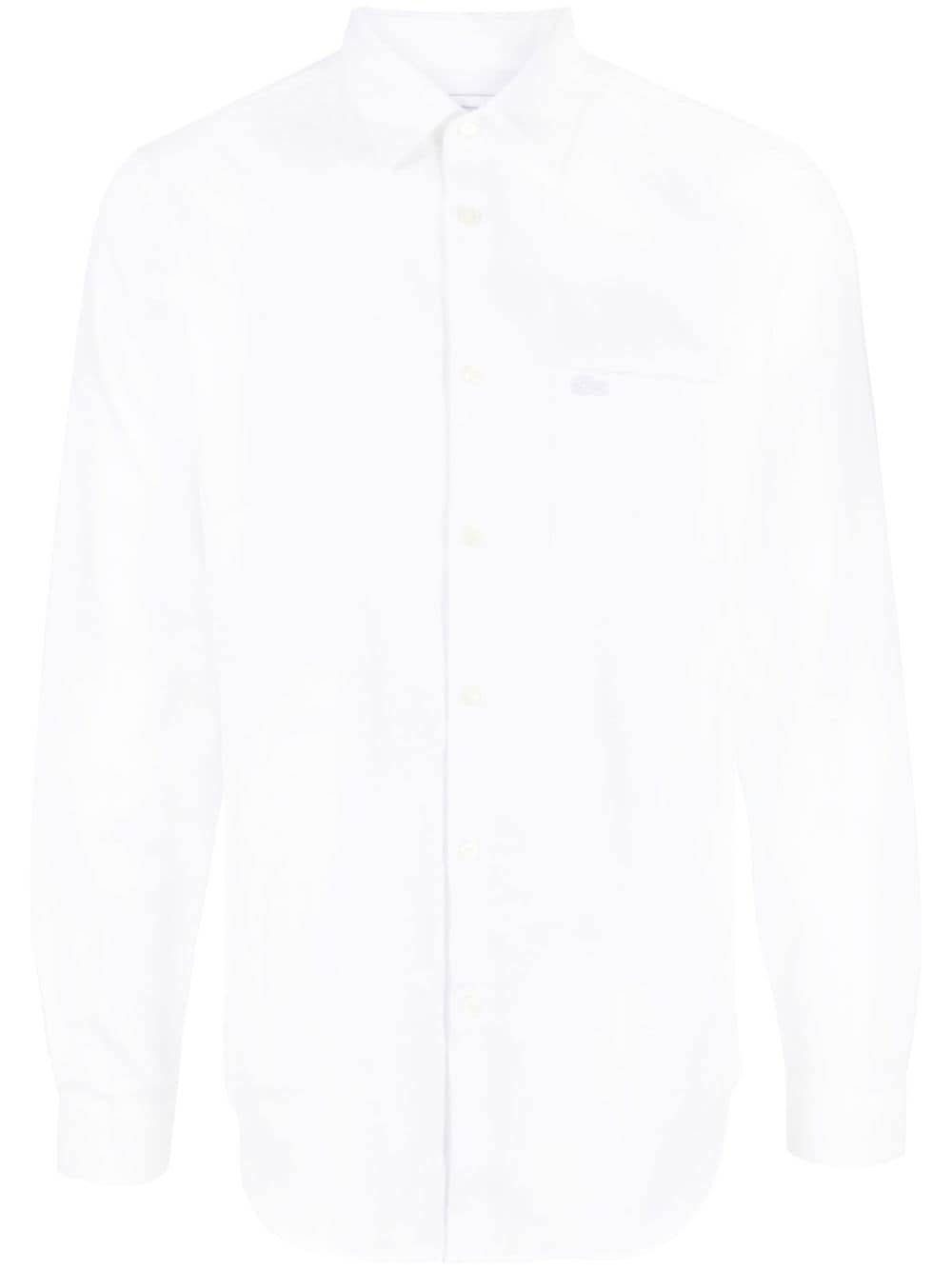 Lacoste Logo-embroidered Long-sleeve Cotton Shirt In White