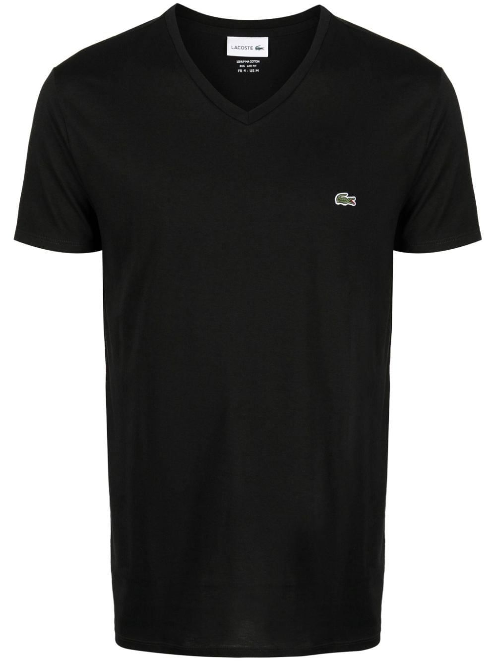 Shop Lacoste Logo-patch V-neck Cotton T-shirt In Black