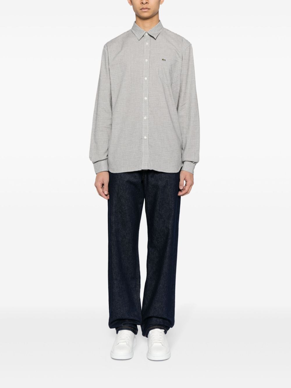 Shop Lacoste Checked Flannel Cotton Shirt In Black