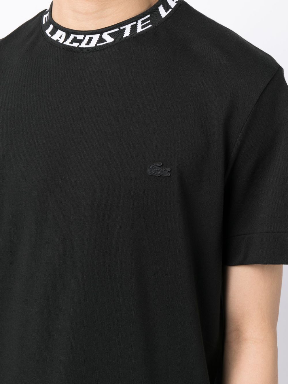 Shop Lacoste Logo-jacquard Neckline Piqué T-shirt In Black