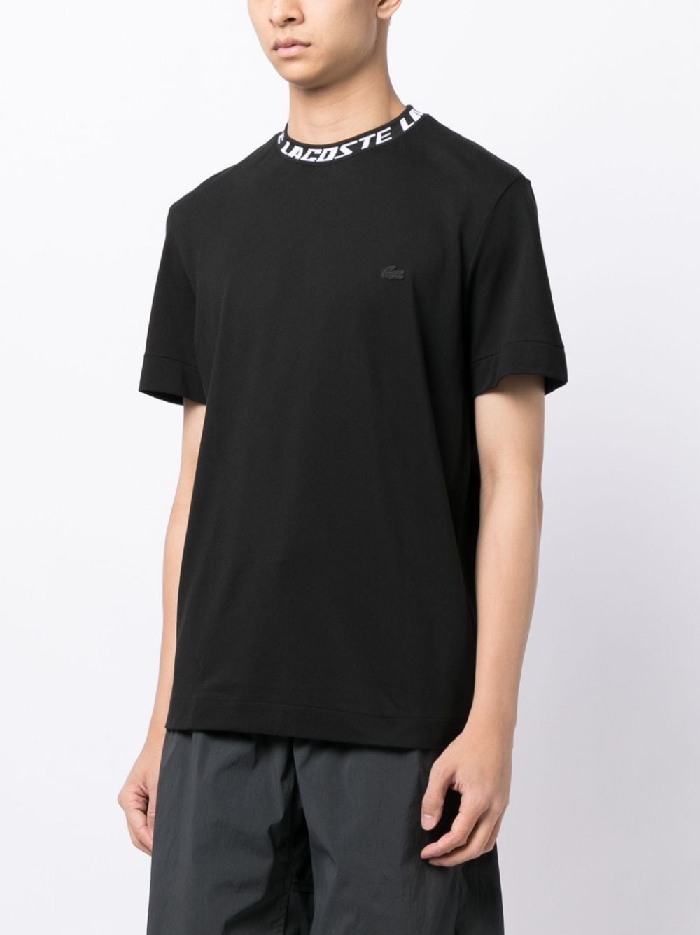 Shop Lacoste Logo-jacquard Neckline Piqué T-shirt In Black