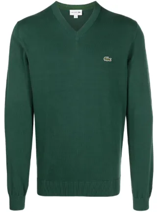 Lacoste logo patch V neck Jumper Green FARFETCH AM