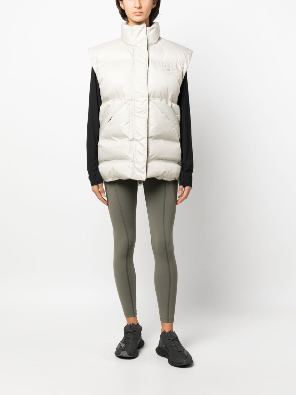 adidas by Stella McCartney logo-print padded-design gilet - Beige