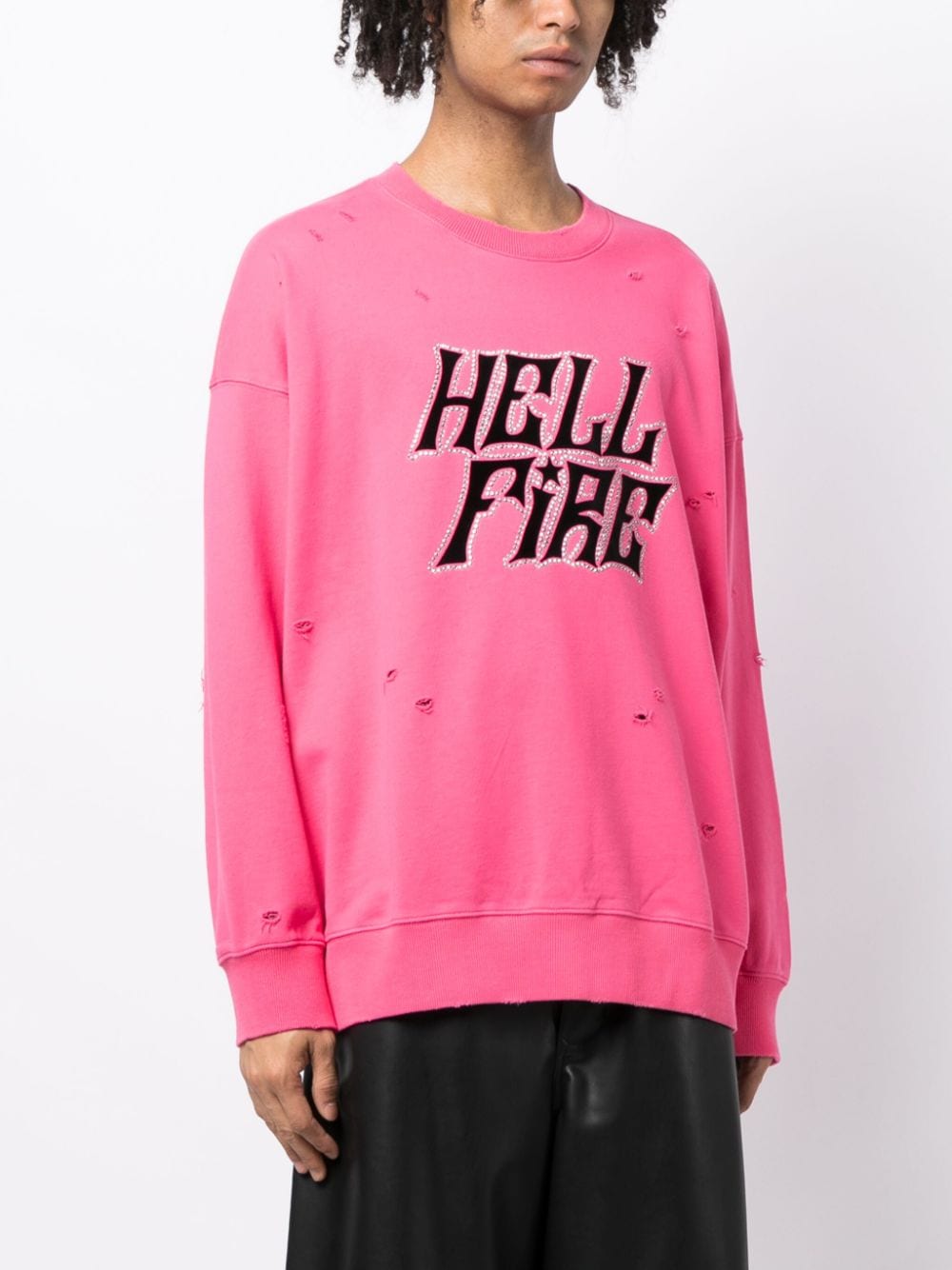 Shop Five Cm Rhinestone-embellished Distressed Cotton Sweatshirt In Pink