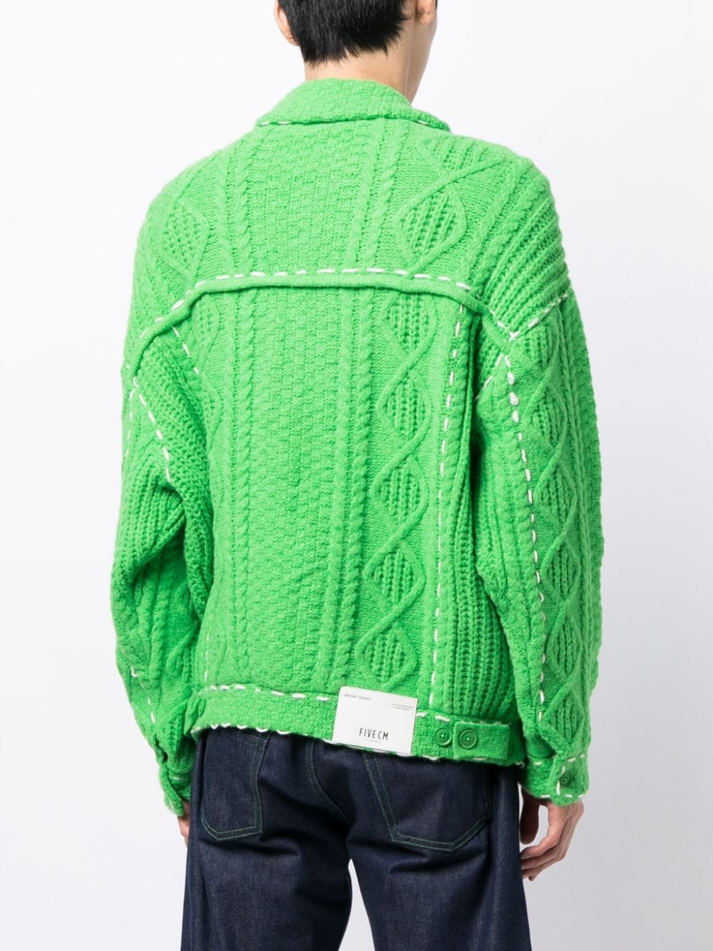 Shop Five Cm Decorative-stitching Cable-knit Jacket In Green