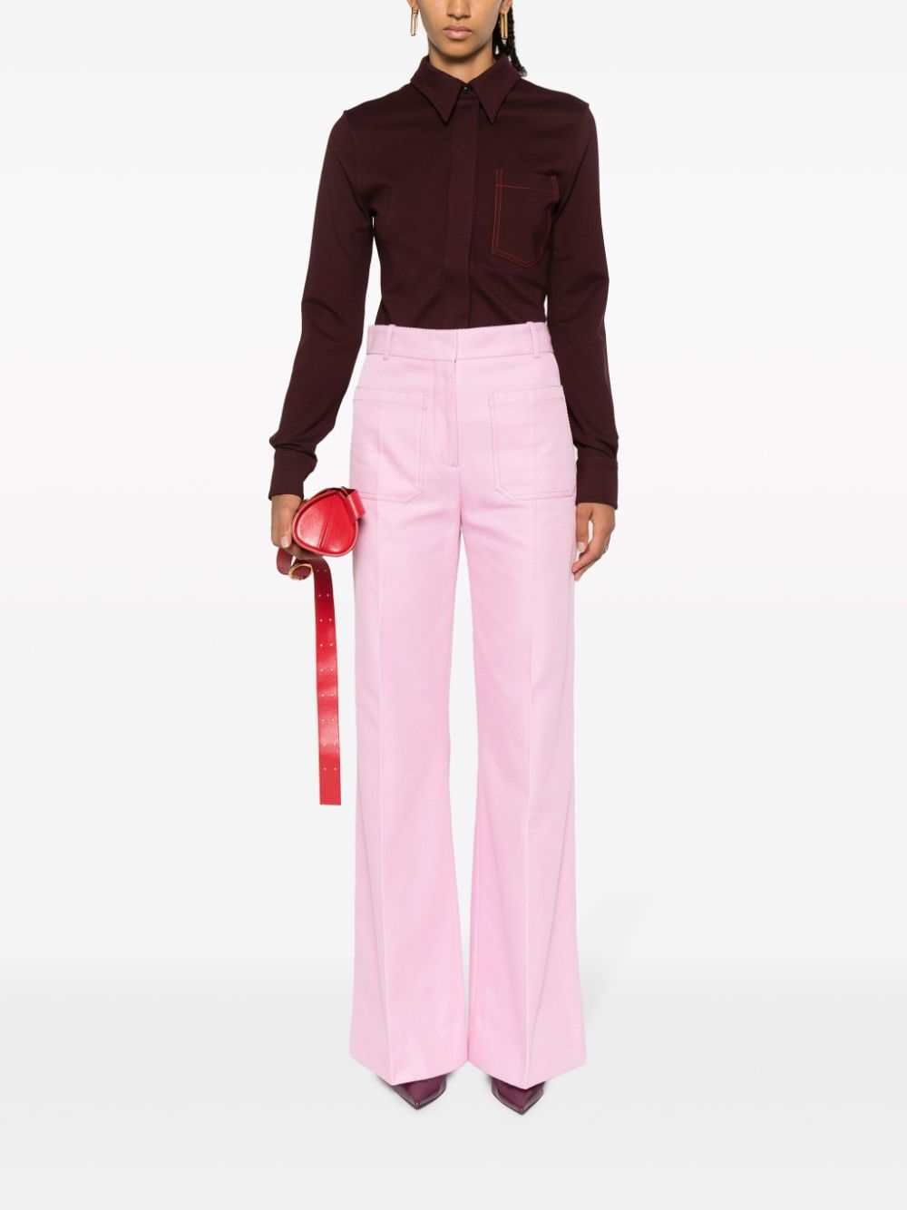 Victoria Beckham contrast-stitch long-sleeve shirt - Rood