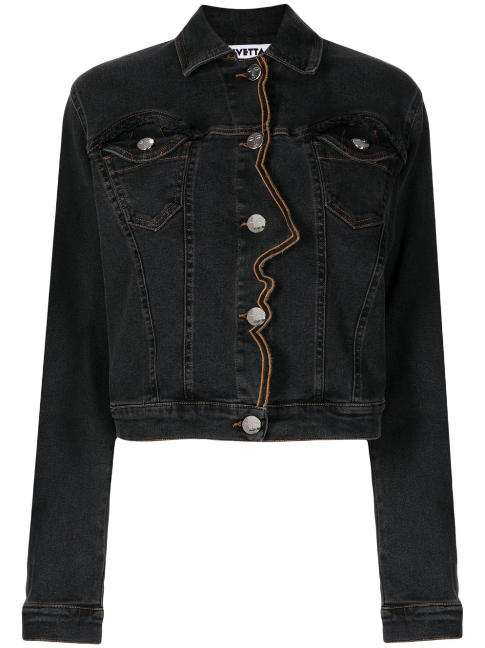 Vivetta Trim-embroidered Denim Jacket In Grey