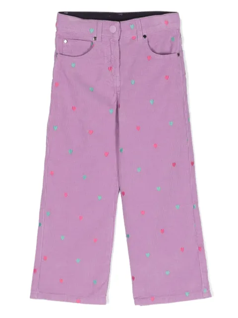 Stella McCartney Kids بنطال مخملي مضلع بتطريز قلب 