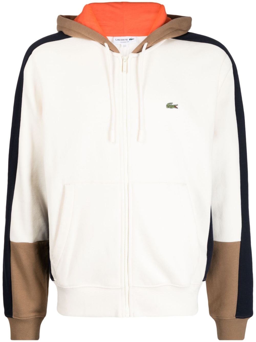 Lacoste Logo-embroidered Colour-block Hooded Jacket In Neutrals