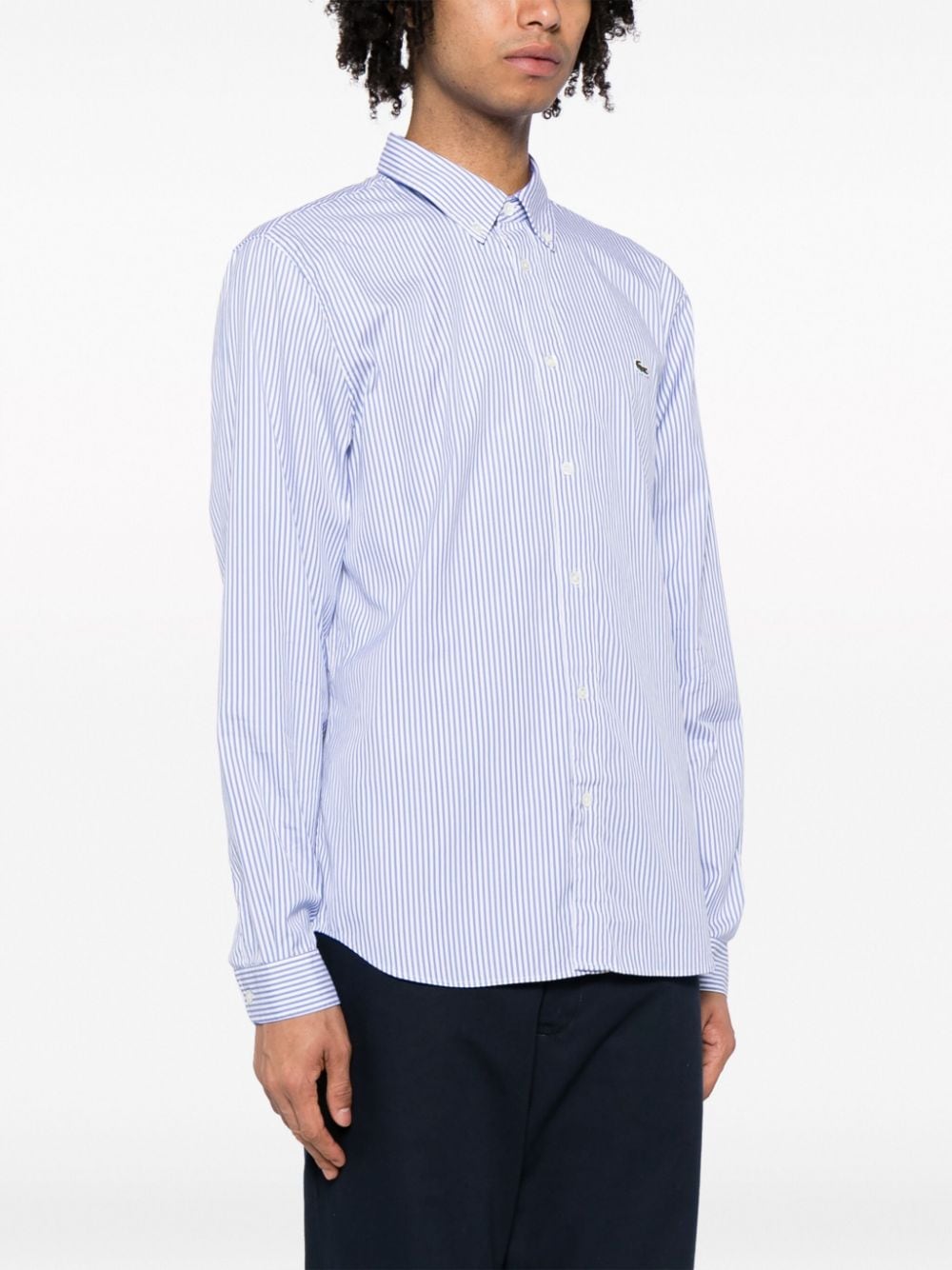 Shop Lacoste Logo-patch Striped Cotton Shirt In Blue