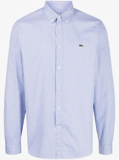 Lacoste logo-patch striped cotton shirt