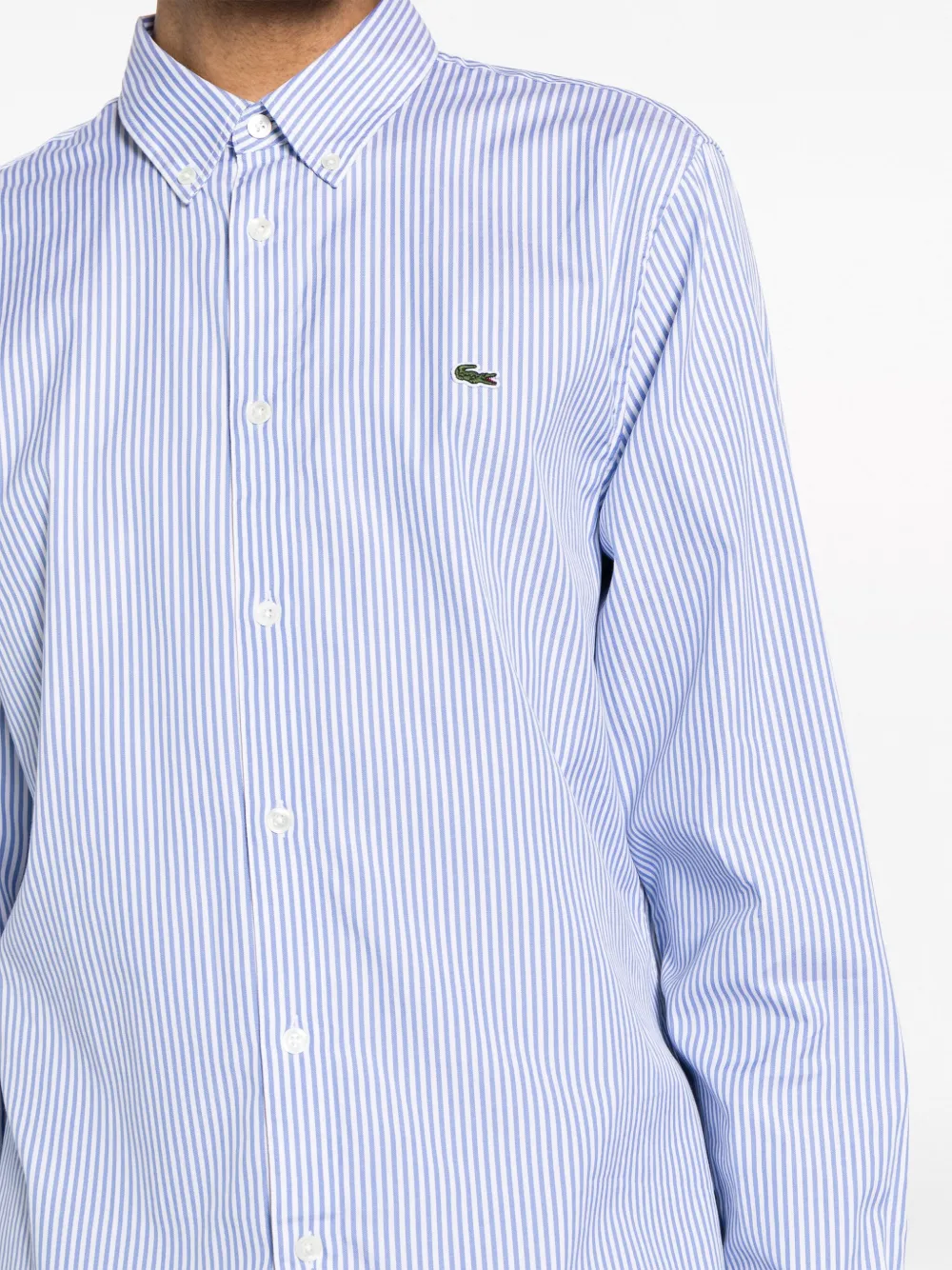 Shop Lacoste Logo-patch Striped Cotton Shirt In Blue