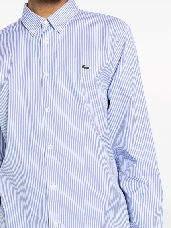 Lacoste logo patch Striped Cotton Shirt Farfetch
