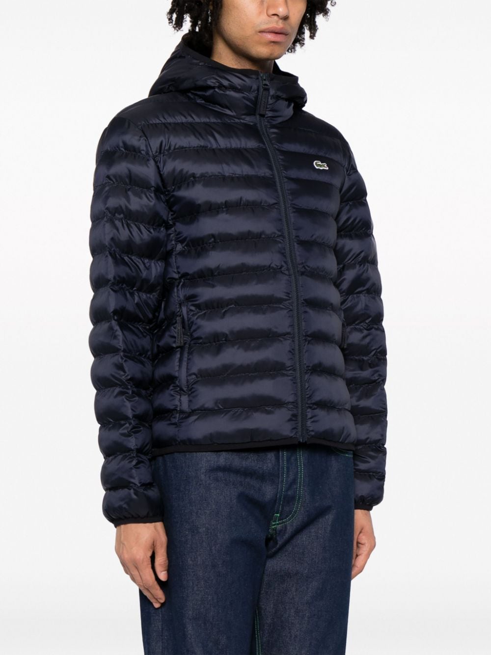 Shop Lacoste Logo-patch Quilted Hooded Jacket In Blue