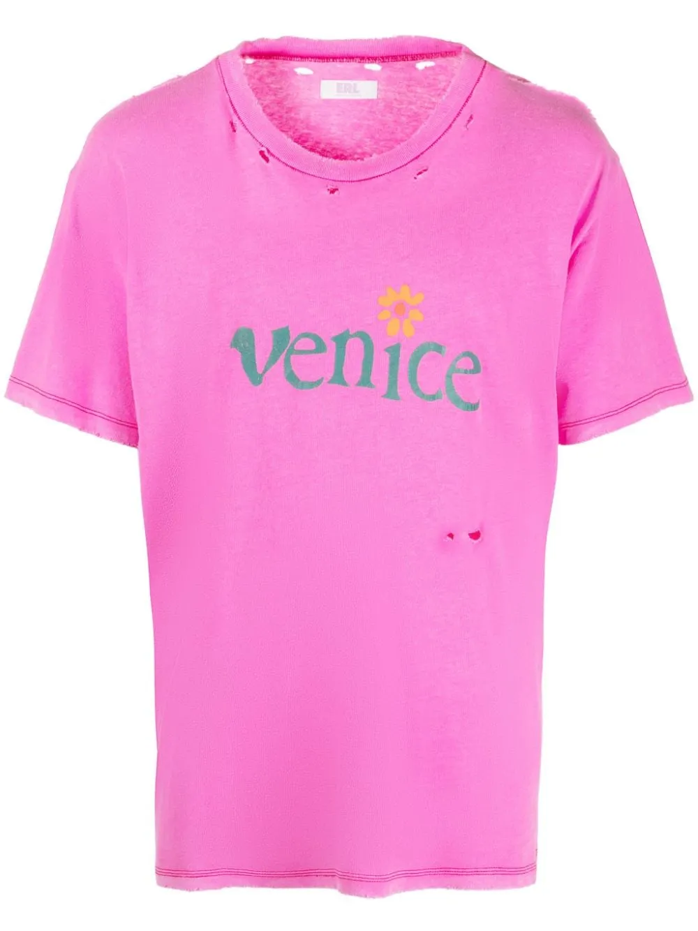 Erl Venice Cotton And Linen Blend T-shirt In Pink