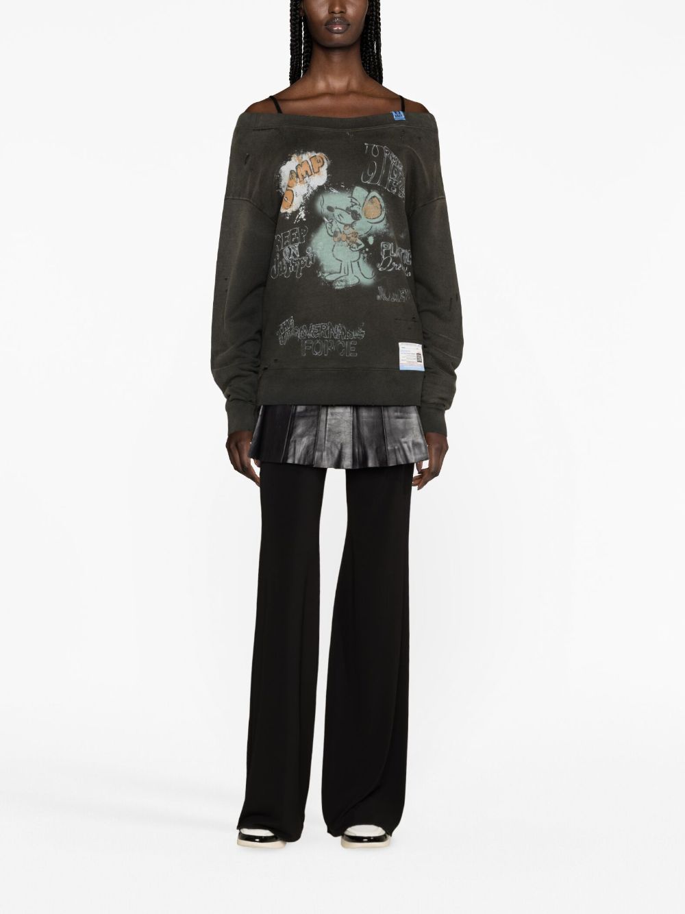 Maison Mihara Yasuhiro distressed graphic-print sweatshirt - Zwart