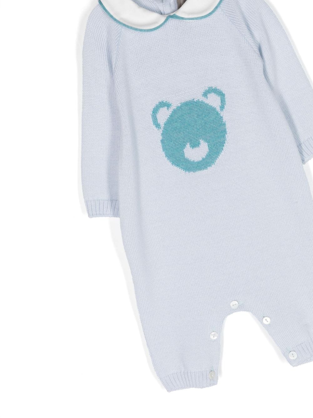 Shop Little Bear Bear-motif Virgin Wool Romper In Blue