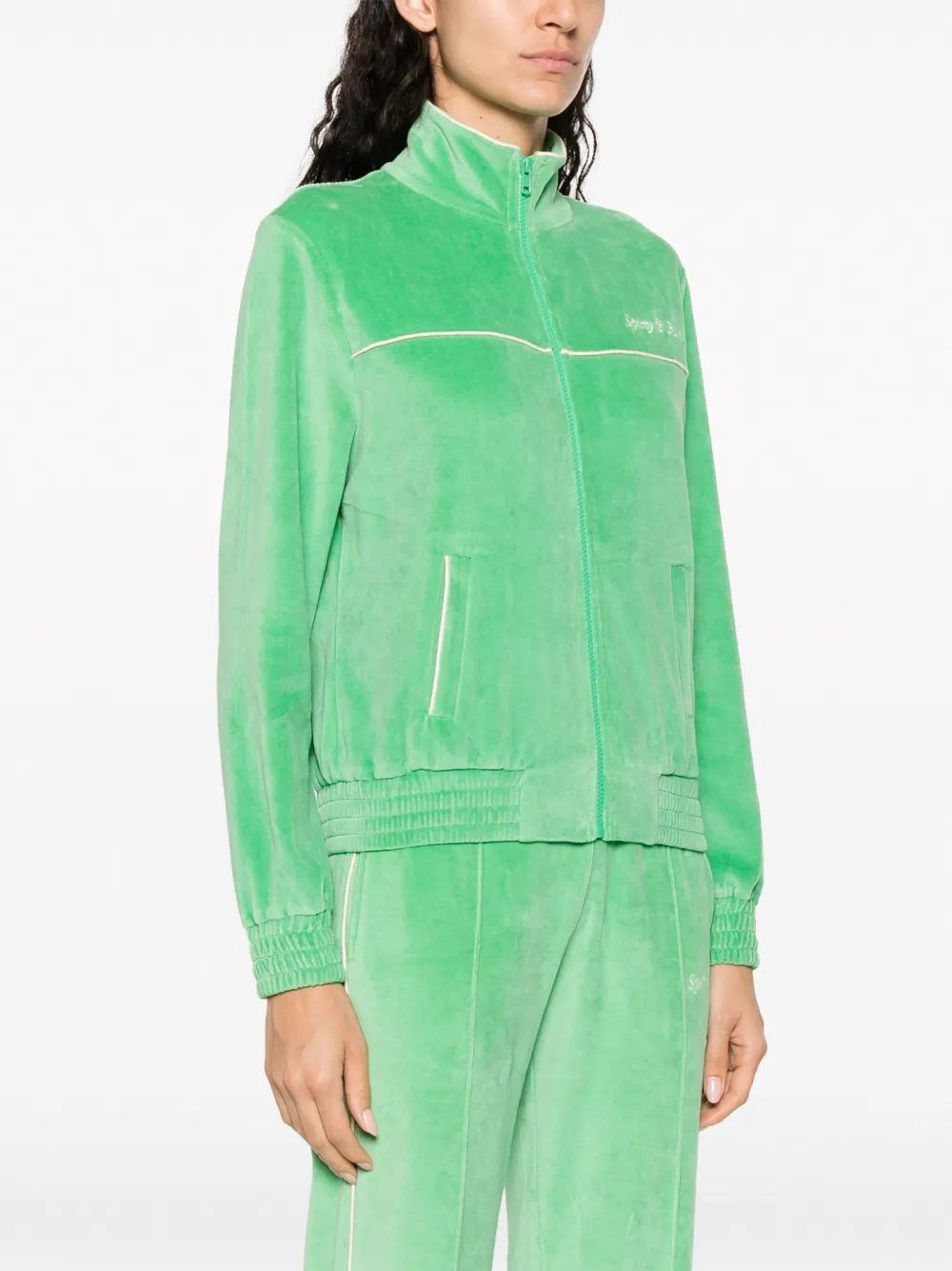 Shop Sporty And Rich Towelling-finish Embroidered-logo Jacket In Green