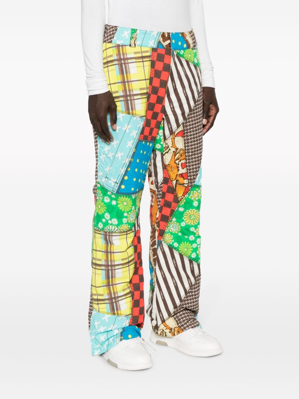 Shop Erl Patchwork-print Straight-leg Trousers In Yellow
