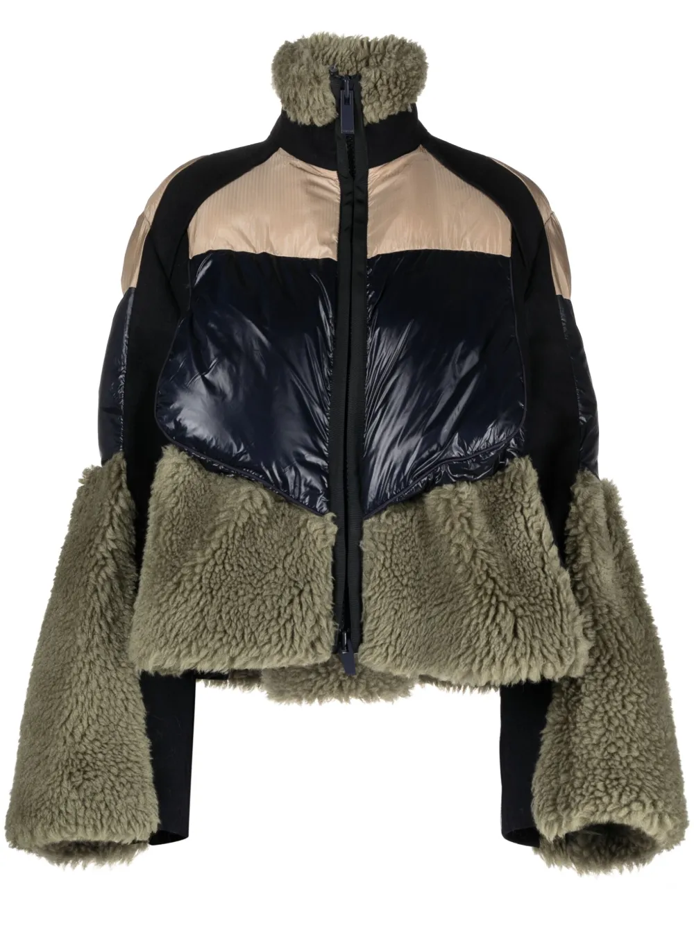 Sacai Panelled faux-shearling Padded Jacket - Farfetch