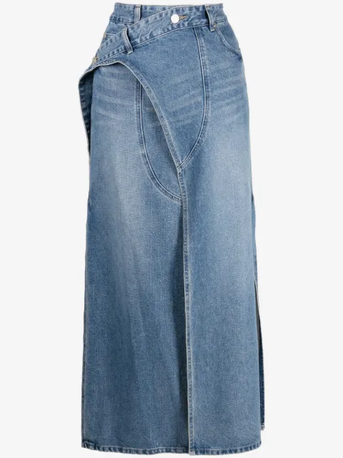 System logo-patch cotton denim skirt 