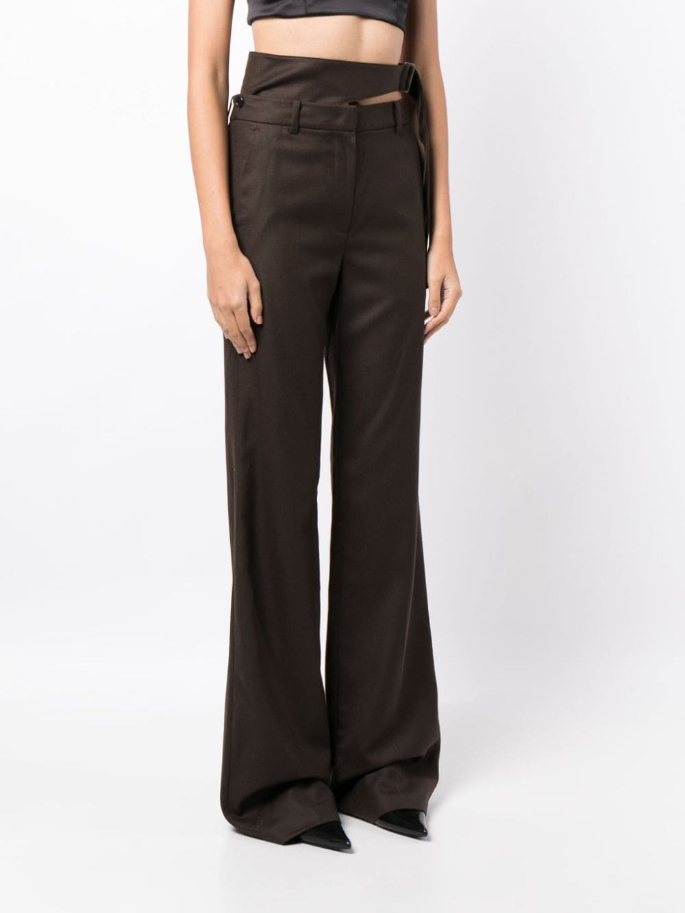 Shop System Cut-out Detailing Wool Tailored Trousers In Brown