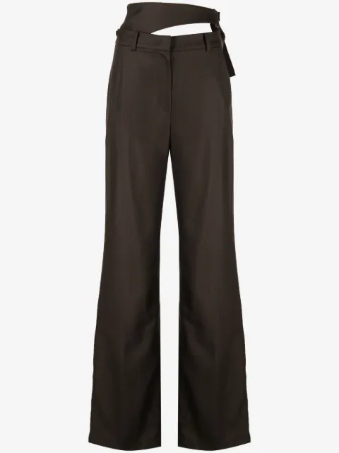 System pantalon de tailleur à détails de découpes en laine 
