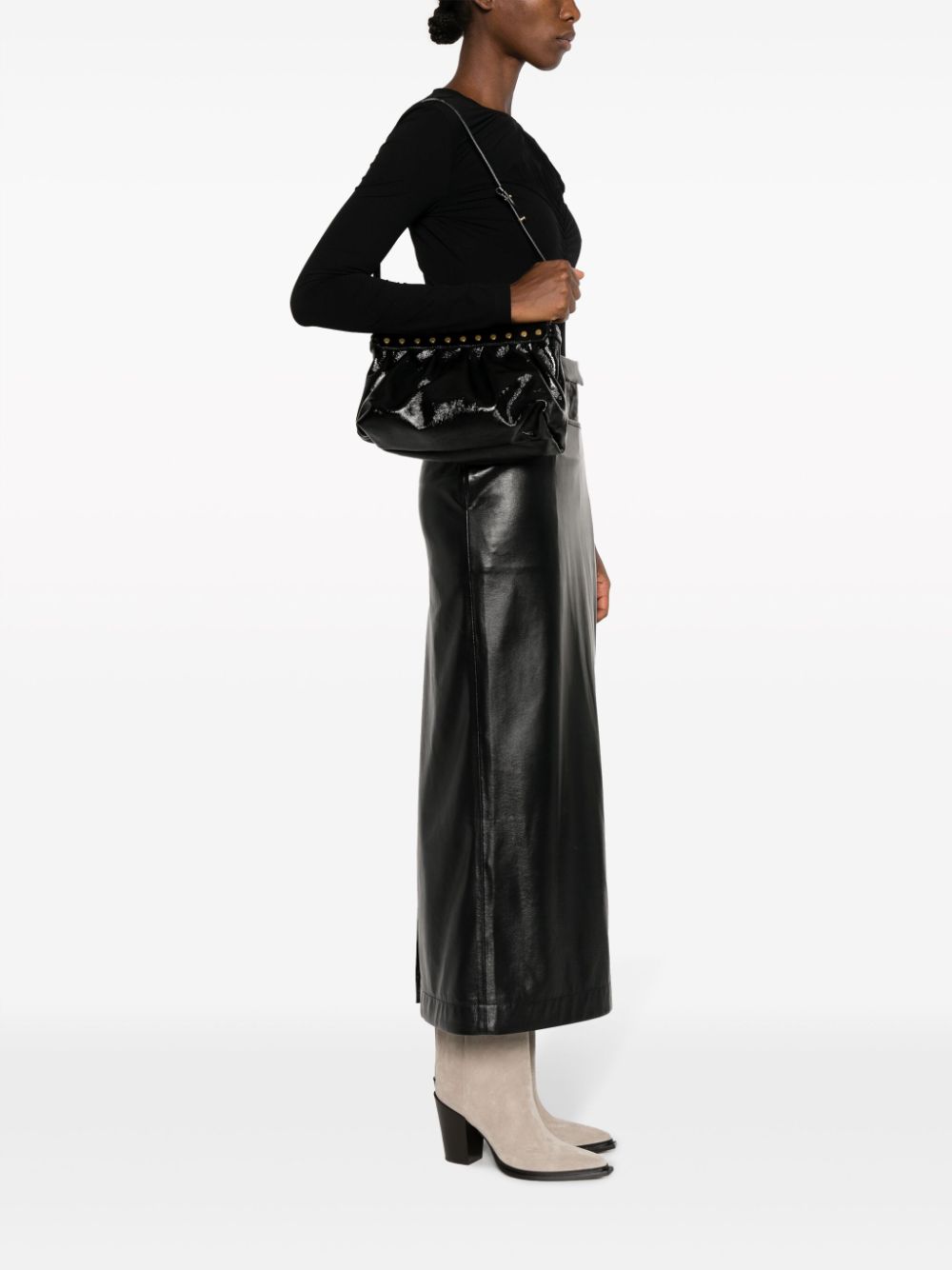 Shop Isabel Marant Small Luz Leather Shoulder Bag In Black