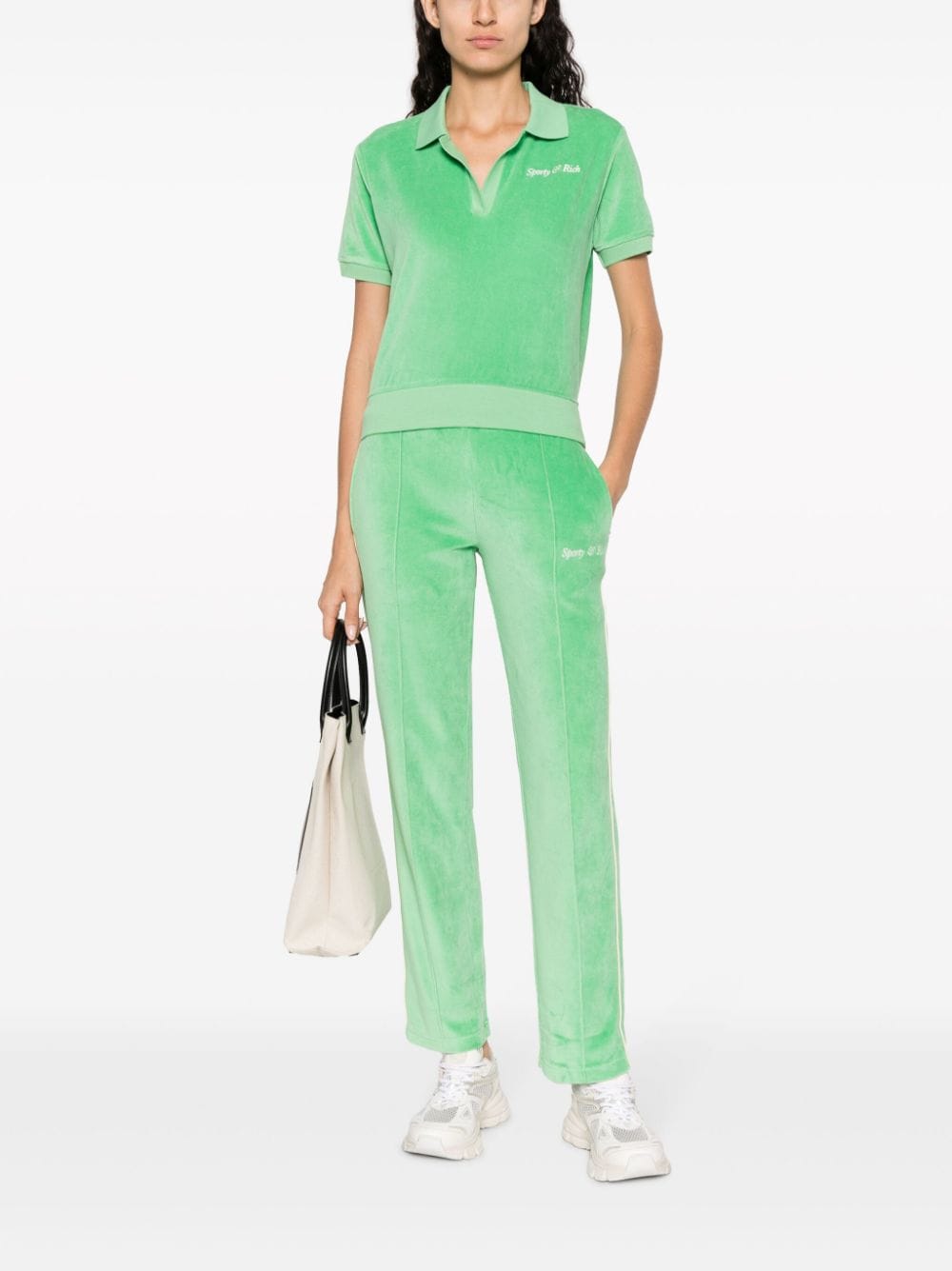 Sporty & Rich towelling-finish logo-embroidered polo shirt - Groen