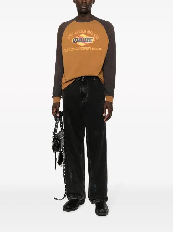 RHUDE logo-print two-tone stretch-cotton T-shirt | Orange